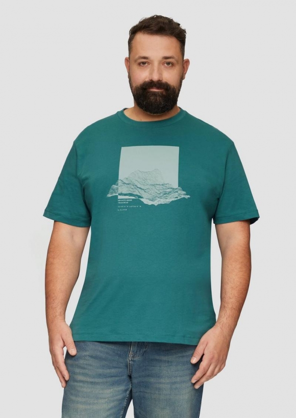 s.Oliver Crew-Neck-Shirt mit Frontprint - petrol