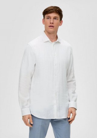 s.Oliver Glänzendes Tailored Fit Hemd aus Leinen - weiß