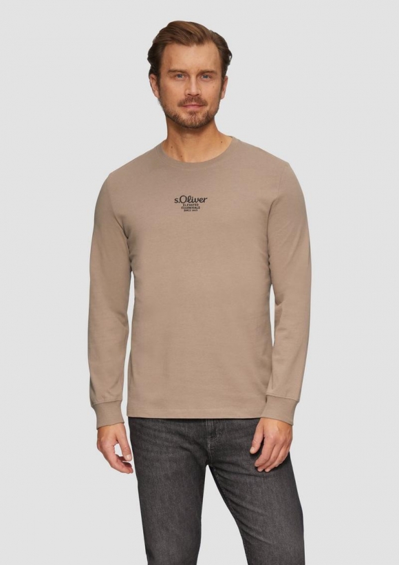 s.Oliver Langarmshirt mit Logo-Stickerei - hellbraun