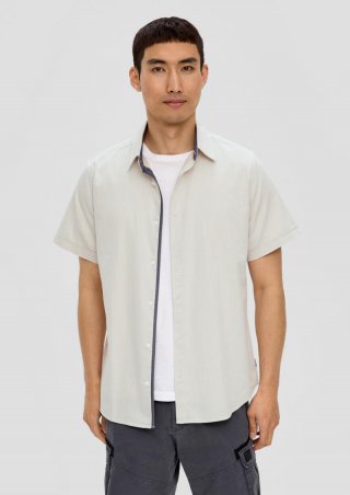 s.Oliver Slim Fit: Kurzarmhemd mit Chambray-Details - beige
