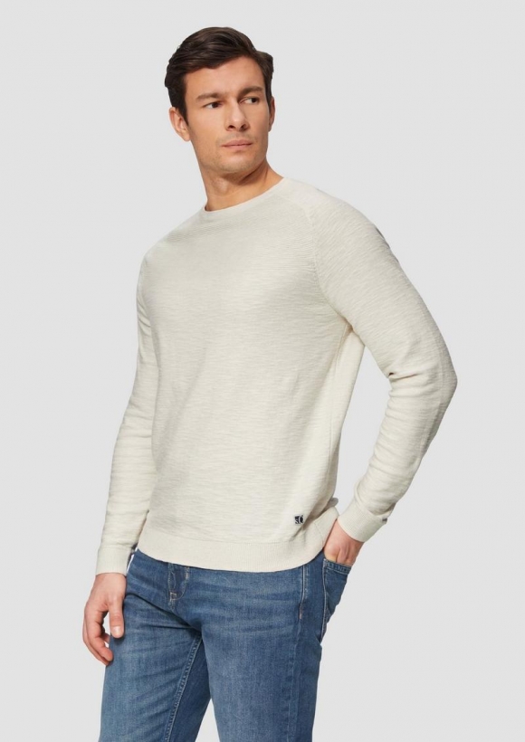 s.Oliver Raglan-Strickpullover mit Flammgarnstruktur - wollweiß
