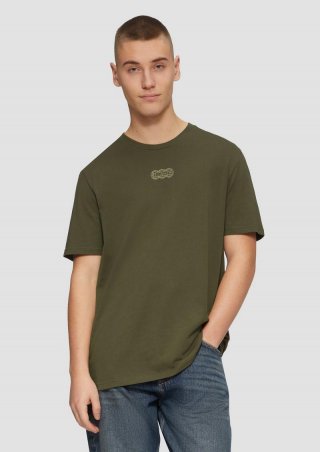 s.Oliver Basic Rundhals T-Shirt mit Frontprint - olivgrün