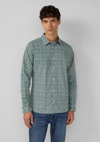 s.Oliver Slim Fit: Baumwollhemd mit abstraktem All-over-Print - tannengrün