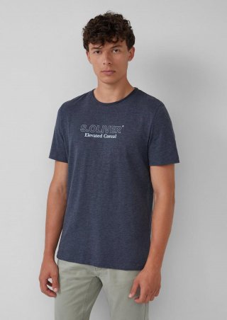 s.Oliver Meliertes T-Shirt mit Rollkante und Frontprint - navy