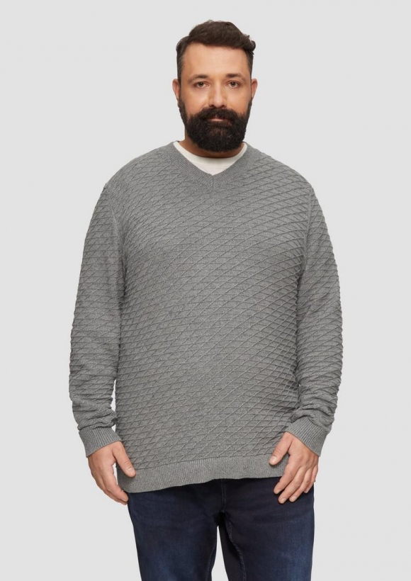 s.Oliver Strukturierter Pullover mit V-Ausschnitt - graphit