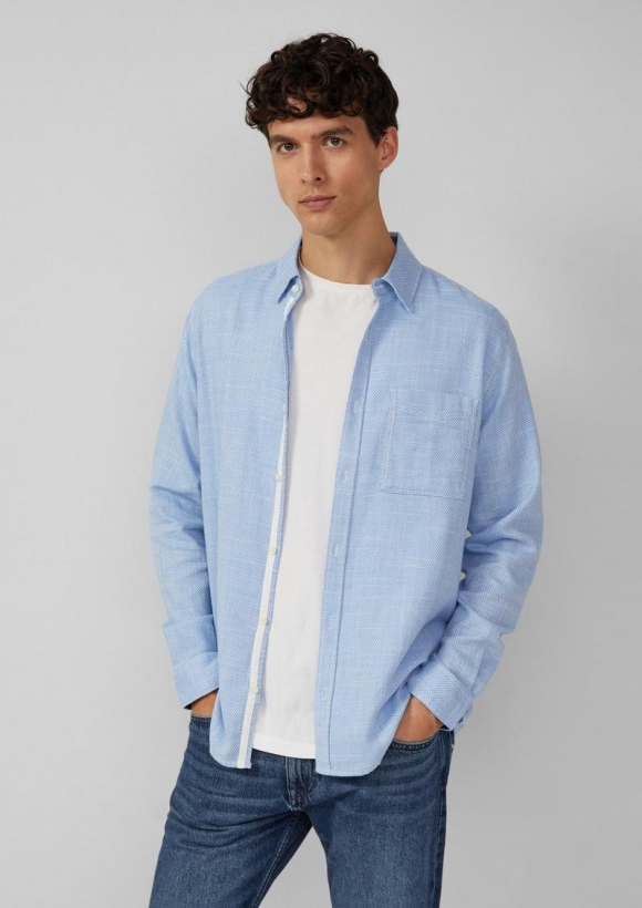 s.Oliver Regular Fit: Gemustertes Langarmhemd mit Brusttasche - hellblau