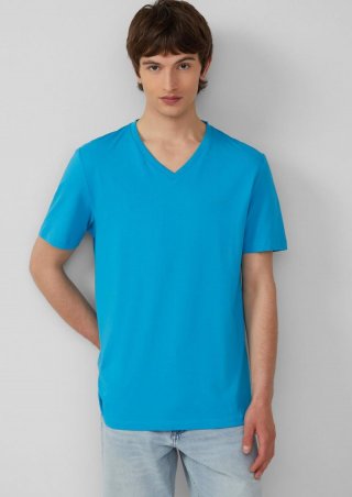 s.Oliver Jersey-T-Shirt mit V-Ausschnitt und Logo - türkis
