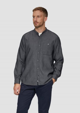 s.Oliver Regular Fit: Hemd mit Stehkragen und Strukurmuster - navy