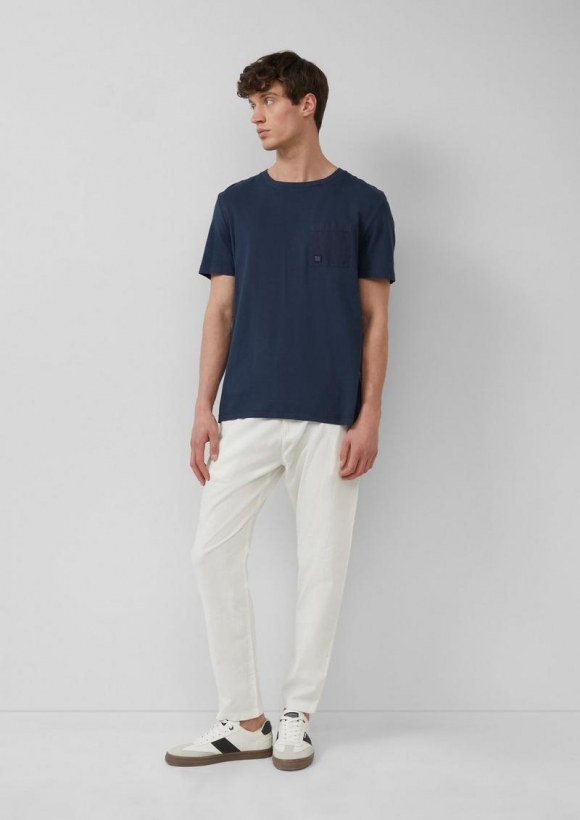 s.Oliver Detroit: Relaxed-Fit-Chino aus Leinenmix mit Elastikbund - weiß