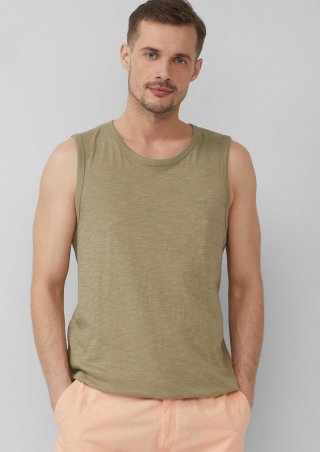 s.Oliver Baumwoll-Tanktop mit Flammgarnstruktur - olivgrün