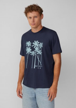 s.Oliver Rundhals-T-Shirt mit Frontprint - tiefblau