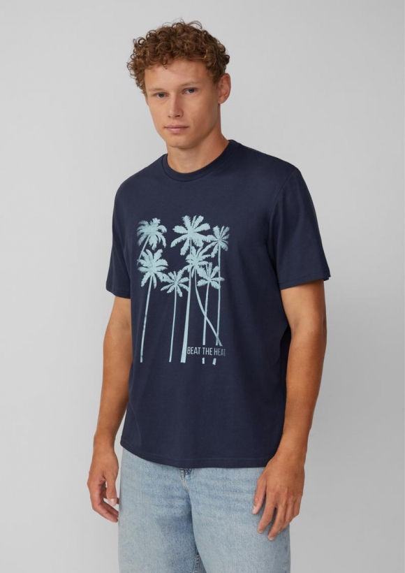 s.Oliver Rundhals-T-Shirt mit Frontprint - tiefblau