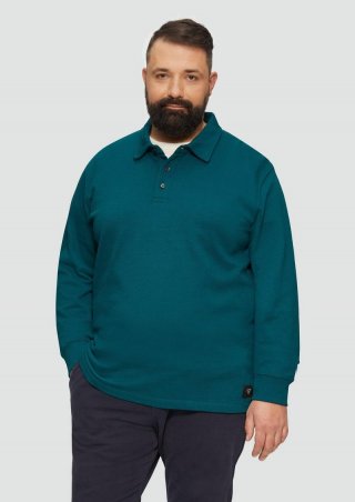 s.Oliver Strukturiertes Langarm-Poloshirt im Relaxed Fit - petrol
