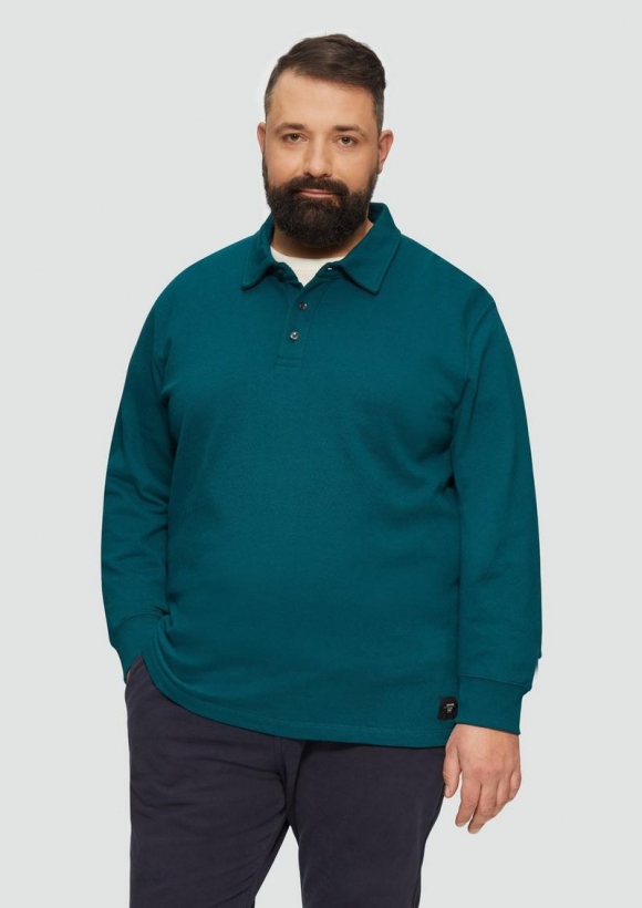 s.Oliver Strukturiertes Langarm-Poloshirt im Relaxed Fit - petrol