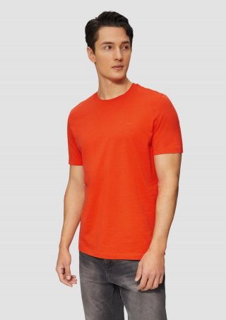 s.Oliver Baumwoll-T-Shirt mit Crew Neck und Logo - dunkelorange
