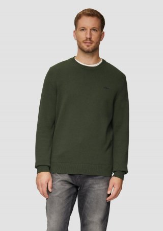 s.Oliver Wärmender Baumwollpullover mit Logo-Stickerei - olivgrün