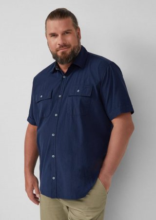s.Oliver Regular Fit: Kurzarmhemd mit Strukturstreifen und Kentkragen - tiefblau