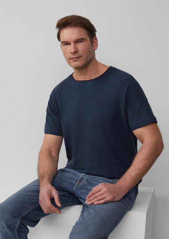 s.Oliver Raglan-Shirt mit Flammgarnstruktur - tiefblau