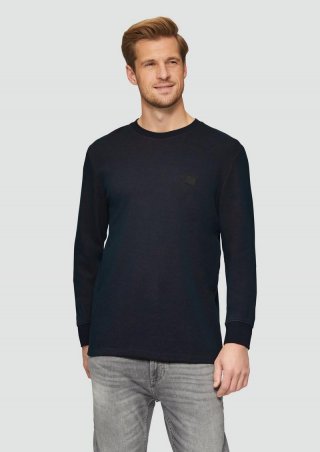 s.Oliver Strukturiertes Longsleeve mit Logo-Detail - navy