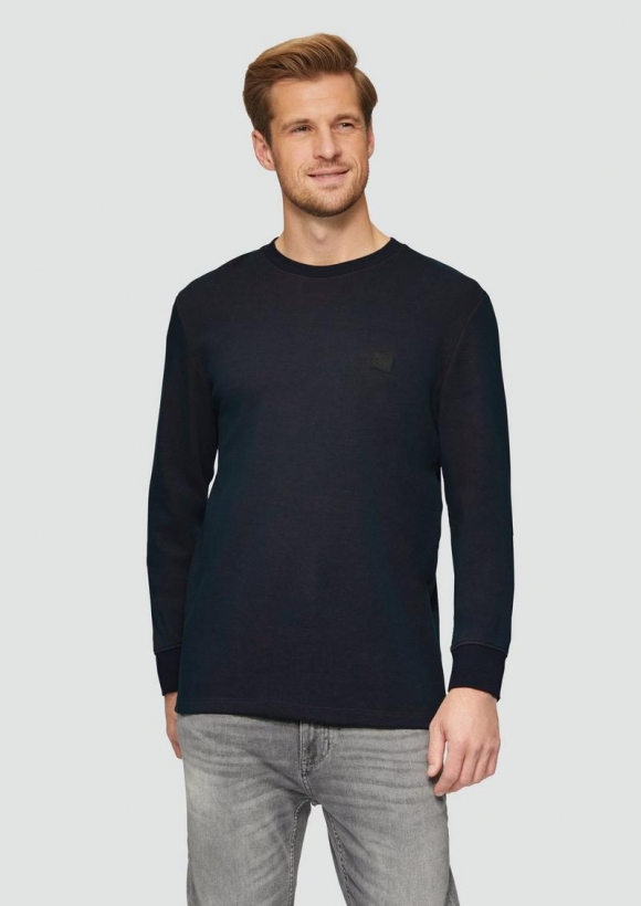 s.Oliver Strukturiertes Longsleeve mit Logo-Detail - navy