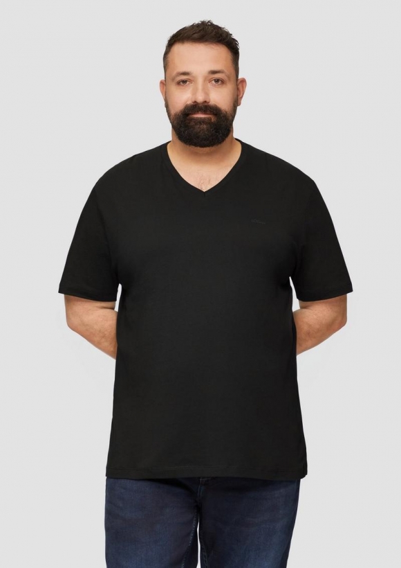 s.Oliver Jerseyshirt mit Logo und V-Ausschnitt - schwarz