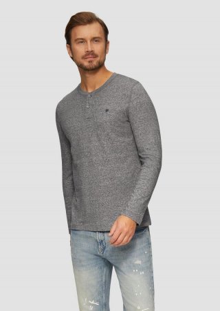 s.Oliver Meliertes Longsleeve mit Henley-Ausschnitt - schiefergrau