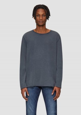 s.Oliver Gewaschenes Langarmshirt im Used-Look - tiefblau