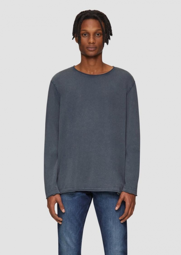 s.Oliver Gewaschenes Langarmshirt im Used-Look - tiefblau
