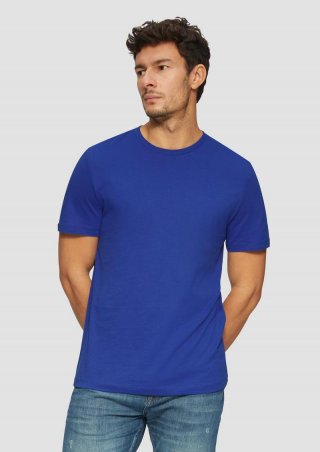 s.Oliver Baumwoll-T-Shirt mit kleinem Logo-Print - ozeanblau