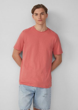 s.Oliver Baumwollshirt mit Rollkante und Flammgarnstruktur - blutorange