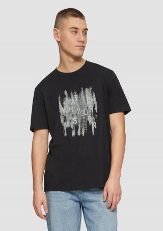 s.Oliver Basic Rundhals T-Shirt mit Frontprint - schwarz