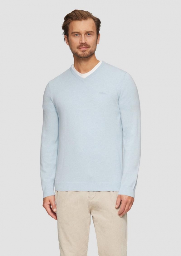 s.Oliver Strickpullover mit Logo-Stickerei - hellblau