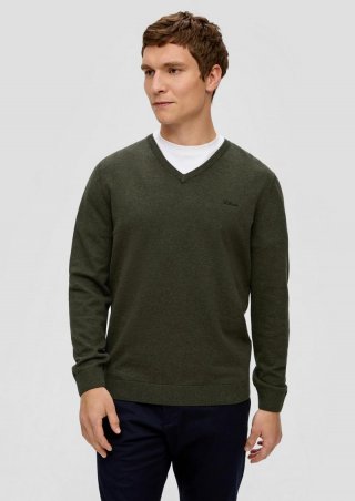 s.Oliver Strickpullover mit Logo-Stickerei - olivgrün
