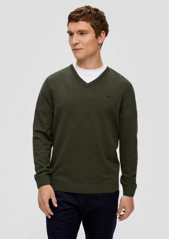 s.Oliver Strickpullover mit Logo-Stickerei - olivgrün