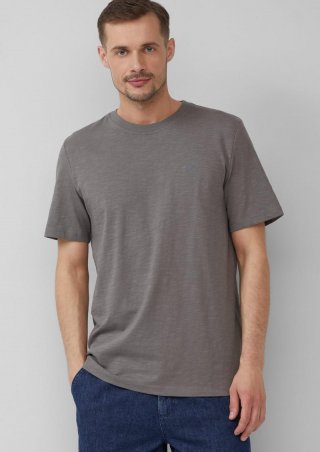 s.Oliver T-Shirt mit Flammgarnstruktur und Logo-Print - grau meliert