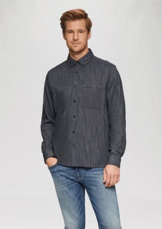 s.Oliver Regular Fit: Strukturiertes Hemd mit Fischgratmuster - navy