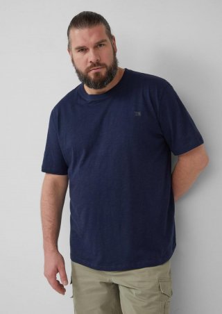 s.Oliver T-Shirt mit Flammgarnstruktur und Logo-Print - tiefblau
