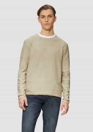 s.Oliver Gewaschener Strickpullover mit Rollkante - beige