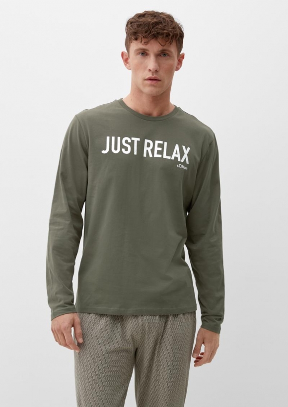 s.Oliver Pyjama-Shirt mit Schriftprint - olivgrün