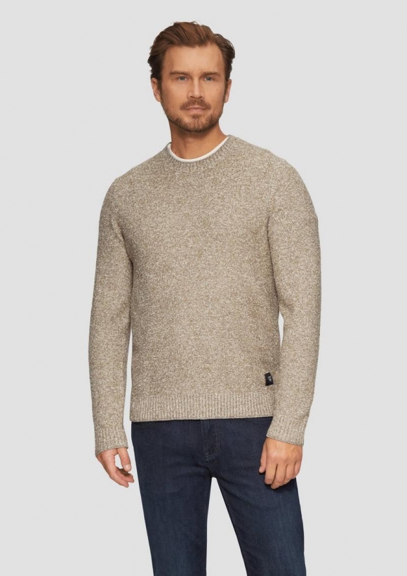 s.Oliver Grobstrickpullover in Melange-Optik - hellbraun