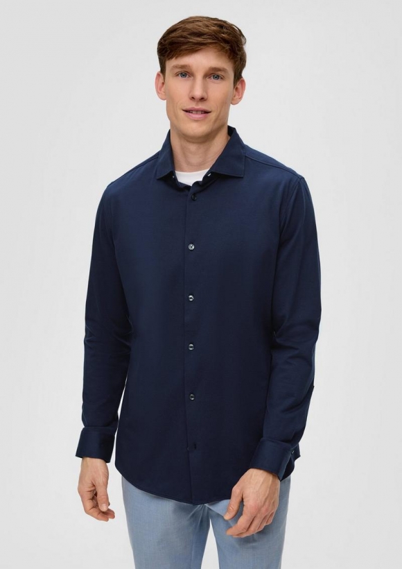s.Oliver Anzughemd aus Baumwolljersey - navy