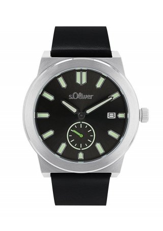 s.Oliver Edelstahluhr mit Lederarmband - schwarz