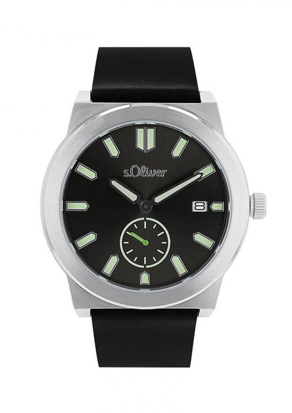 s.Oliver Edelstahluhr mit Lederarmband - schwarz