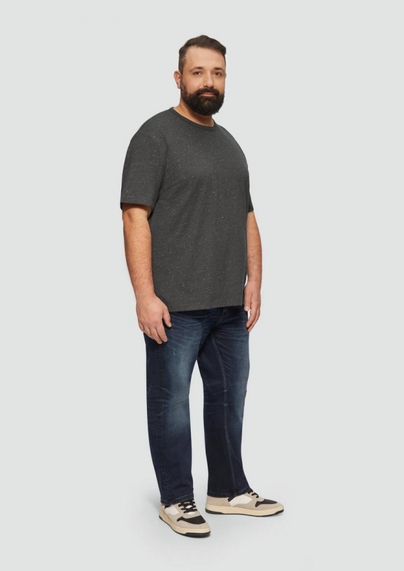 s.Oliver Kurzärmeliges Crew-Neck-Shirt mit Logo - dunkelgrau
