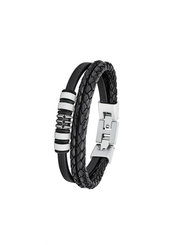 s.Oliver Lederarmband mit Edelstahl - schwarz