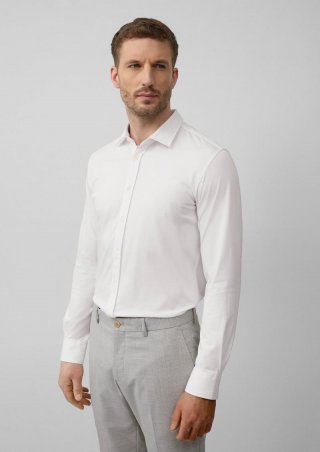 s.Oliver Tailored Fit: Elastisches Hemd aus Jersey - weiß
