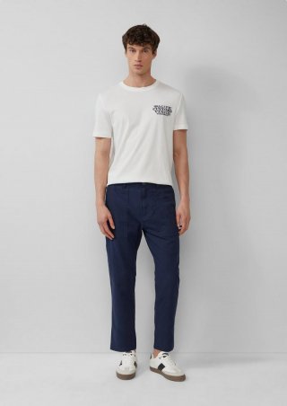 s.Oliver Detroit: Cropped-Hose aus Leinenmix im Relaxed Fit - tiefblau
