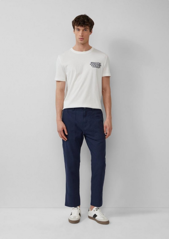 s.Oliver Detroit: Cropped-Hose aus Leinenmix im Relaxed Fit - tiefblau