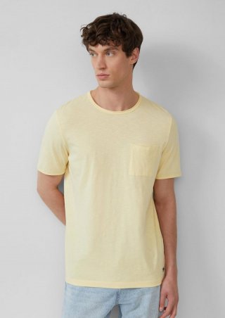s.Oliver Flammgarn-T-Shirt mit Brusttasche und offenen Kanten - hellgelb