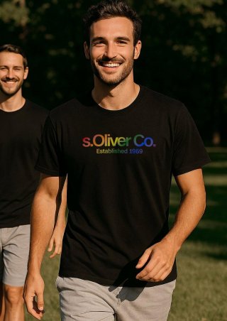 s.Oliver T-Shirt mit Pride-Motiv - schwarz
